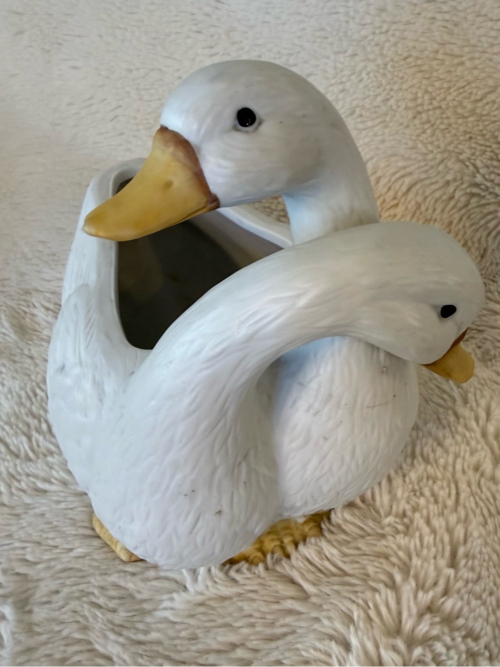 White Porcelain Duck Planter - Decorative Duo